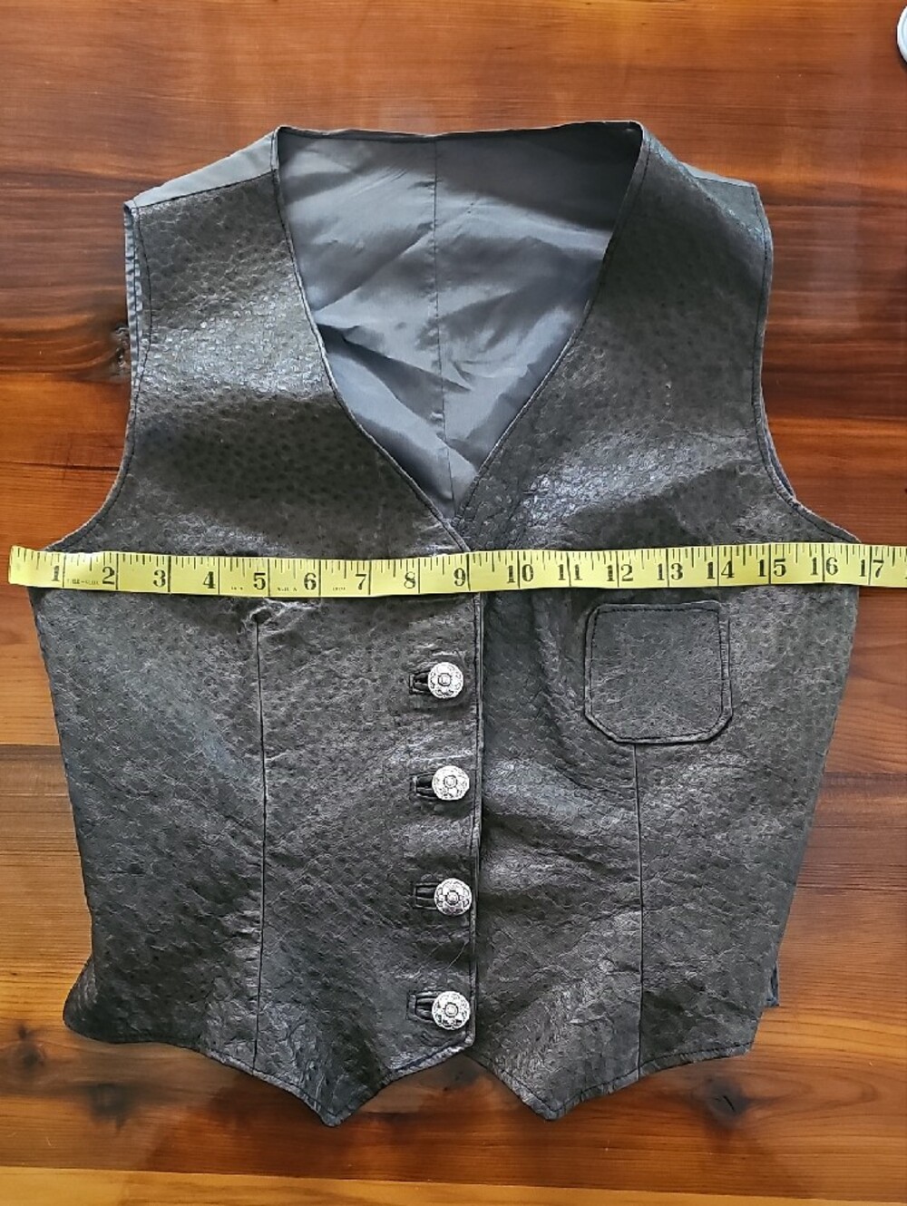 Vintage Ostrich Leather Vest With Silver Buttons - Picture 7 of 11